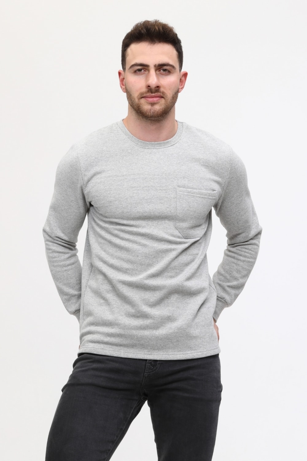 Çamdalı Iş Elbiseleri - Bisiklet Yaka Gri 20/10 Iki Iplik Kışlık Iş Sweatshirt M