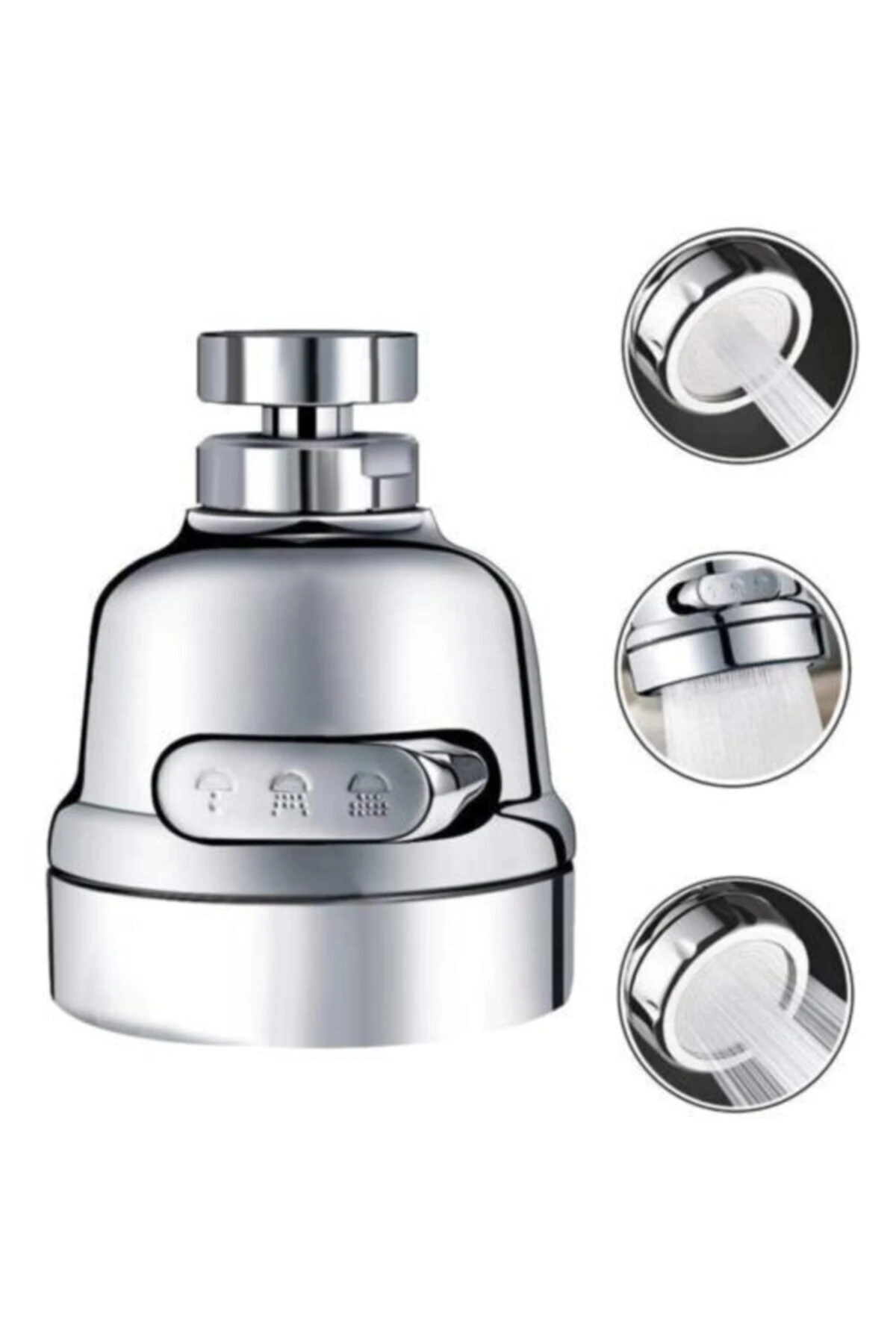 % 75 Su Tasarruflu 3 Fonksiyonlu Krom Musluk Başlığı Mutfak Ve Lavaboya Uyumlu 360 Derece Döner