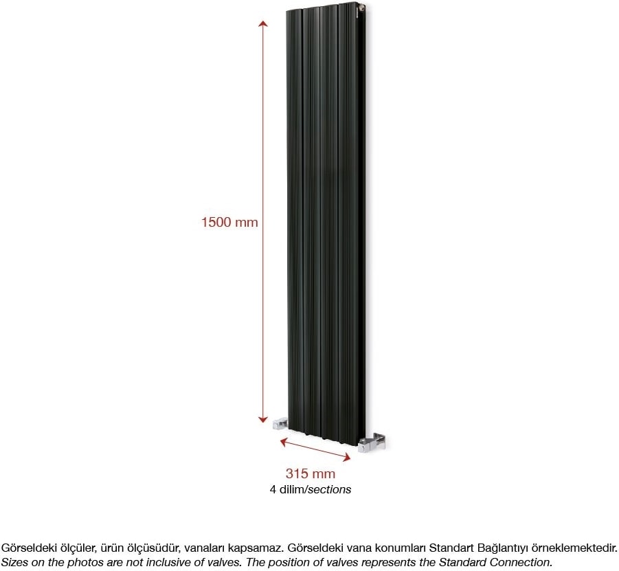 1500 x 315 MM Amber Dikey Antrasit Alüminyum Radyatör Standart Bağlantı