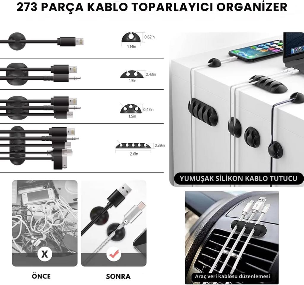 Profesyonel 273 Parça Kablo Organizatör Masa Kablo Tutucu Kablo Sarıcı Kablo Tutucu Koruyucu