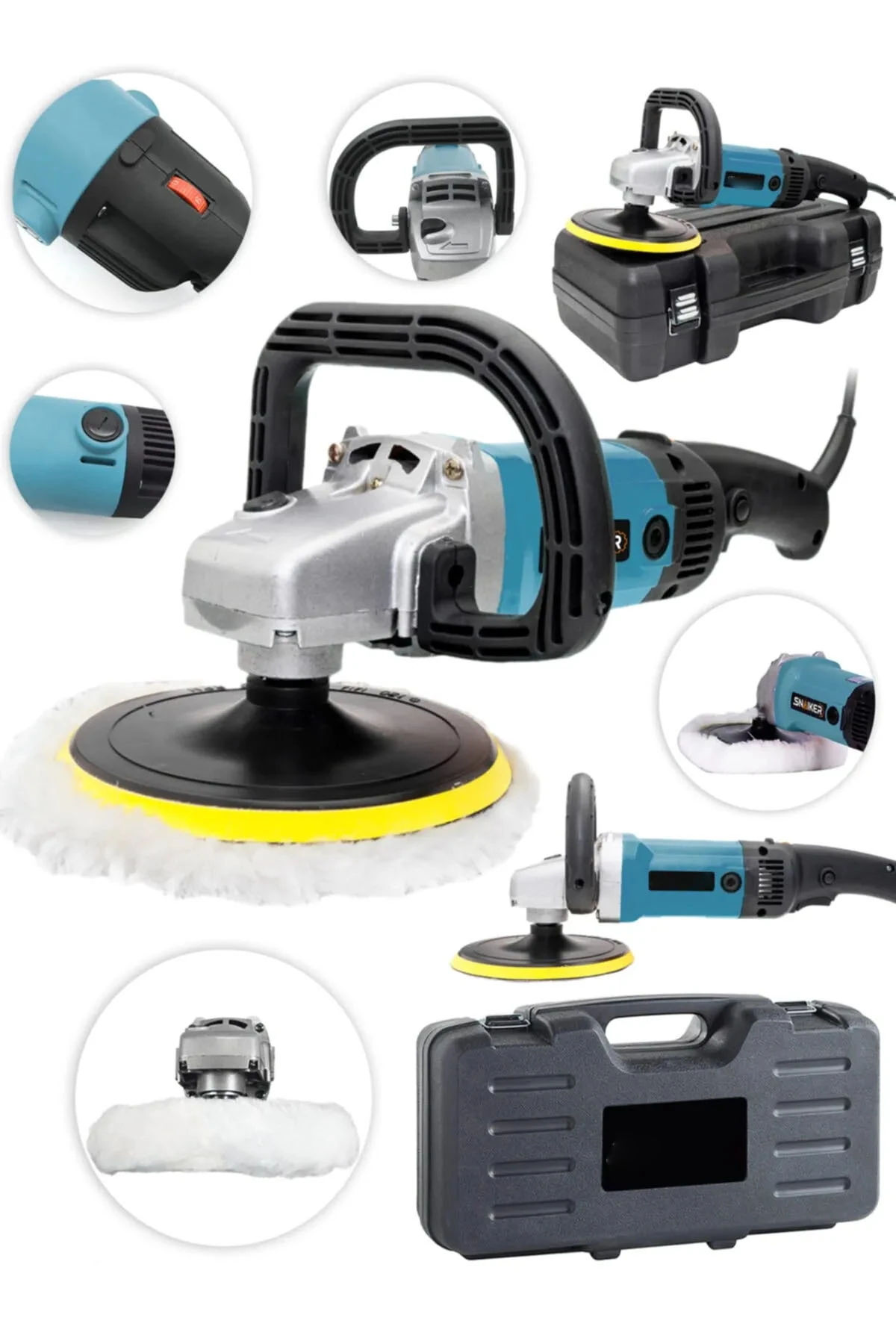 Bakır Sargı Yüksek Motor Gücü Devir Ayarlı Polisaj Zımpara Cila Pasta Cila Makinesi 180mm Çantalı