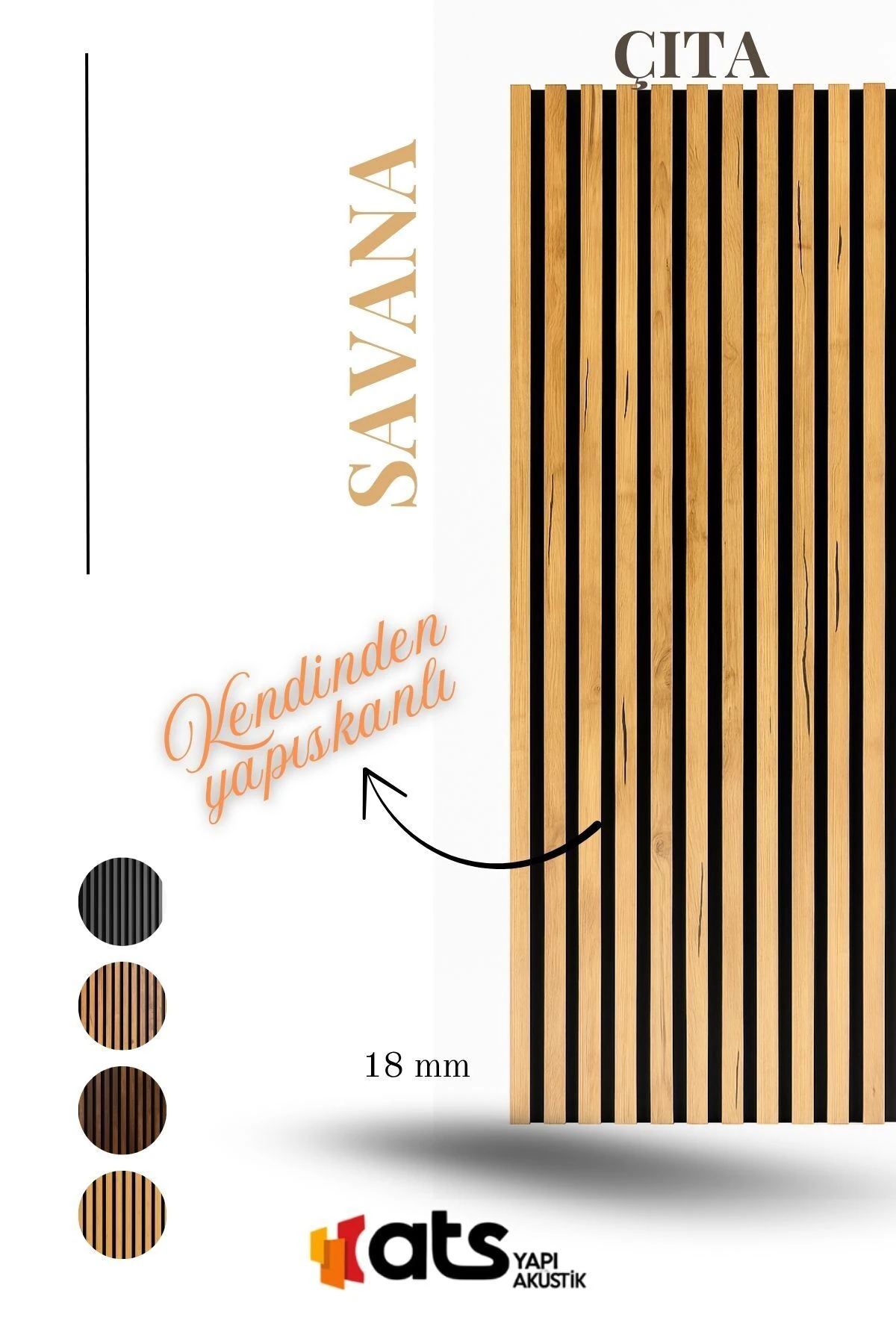 Savana Meşe Kendinden Yapışkanlı Duvar Çıta – 12 Adet 120 cm Uzunluk 18 mm Kalınlık Dekoratif Panel