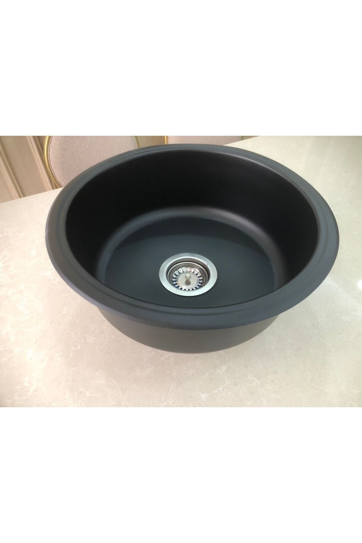 44*44 Tezgaha Üsten Takmalı Grenli Kaplama Siyah Krom Evye