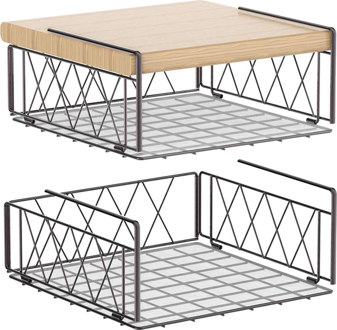 Santkuee Dolap Altı Raf Rafı, Astarlı Saklama Sepetlerini Asmak Için Dikey Tel Raf, Bronz (2'li Paket) (Yurt Dışından)