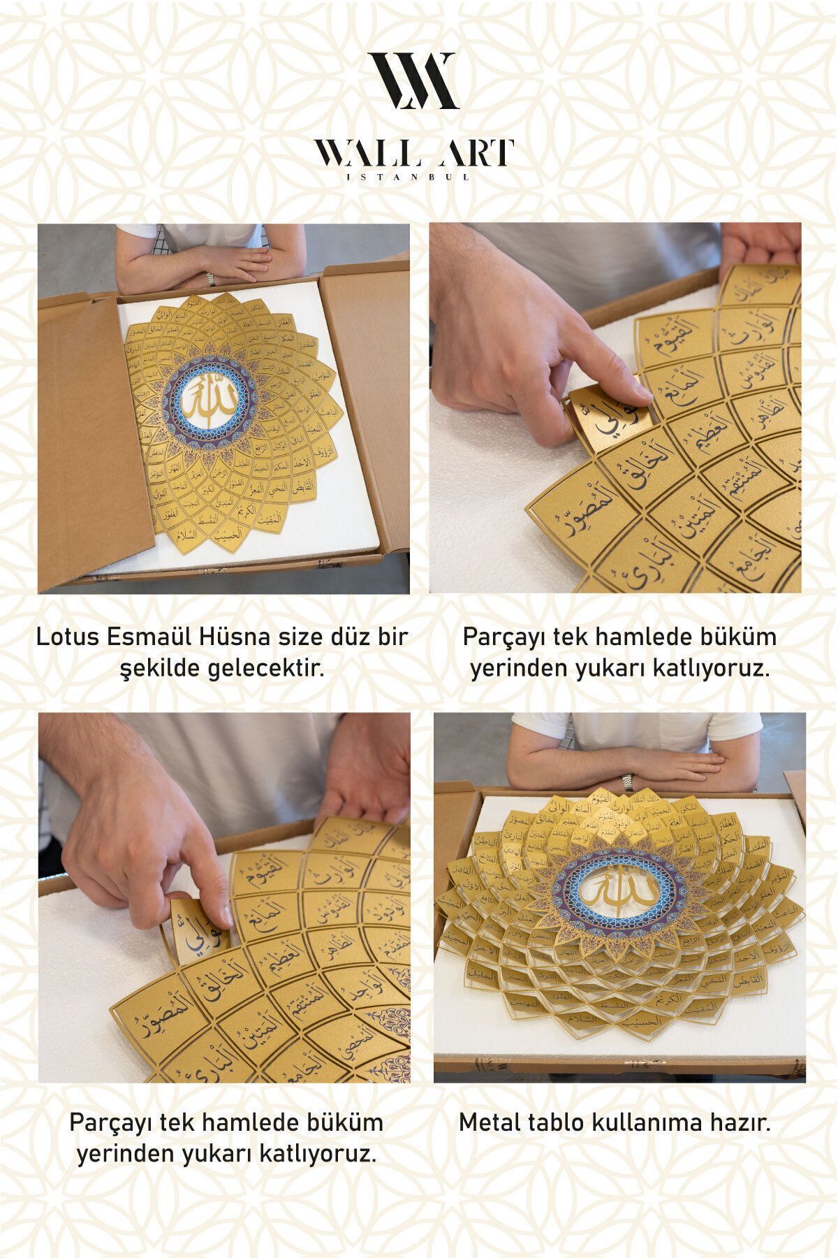 3 Boyutlu Esmaül Hüsna Metal Islami Duvar Tablosu - Altın Renk Allah'ın 99 Ismi Dini Tablolar Wam173