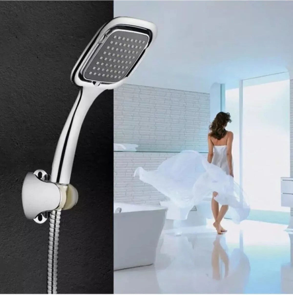 Banyo Bataryası Kare Siyah Duş Başlığı Batarya Seti