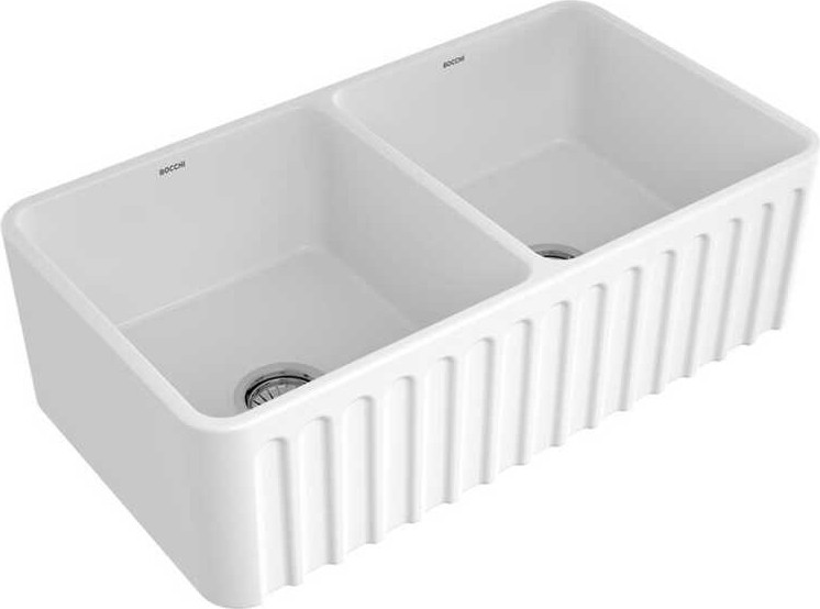 Bocchi Lavello Dekorlu Çift Gözlü Mutfak Eviyesi 84 cm 1601-001-0120 Beyaz