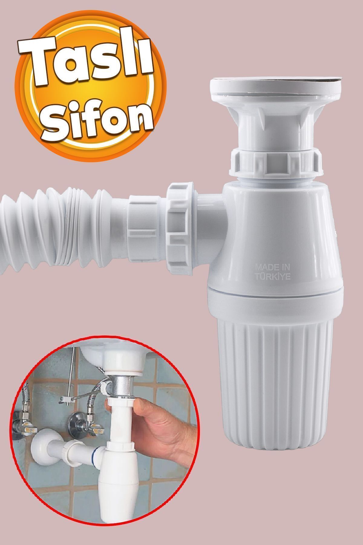 Lavabo Sifonu Gideri Borusu Körüklü Sökülebilir Tas'lı Mutfak Banyo Evye Pis Su Plastik 38 Cm