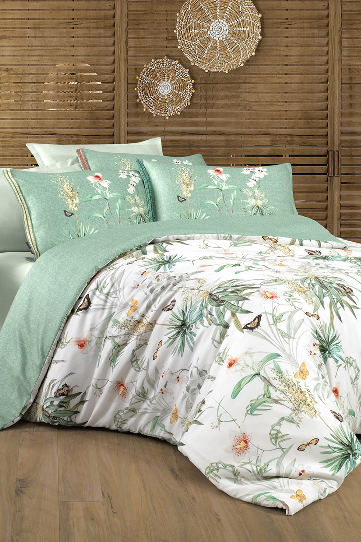 Felina Yeşil King Size (Battal Boy) %100 Pamuk Lyocell Nevresim Takımı