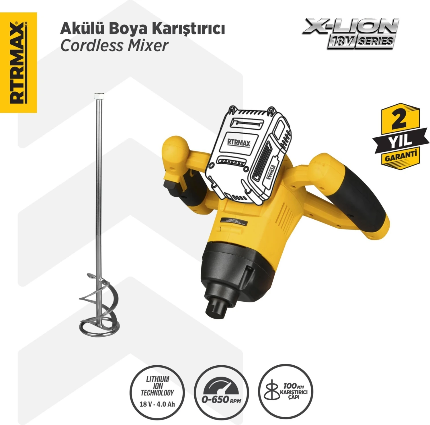 RTX1882B Şarjlı Boya ve Harç Karıştırıcı - Akü Hariç