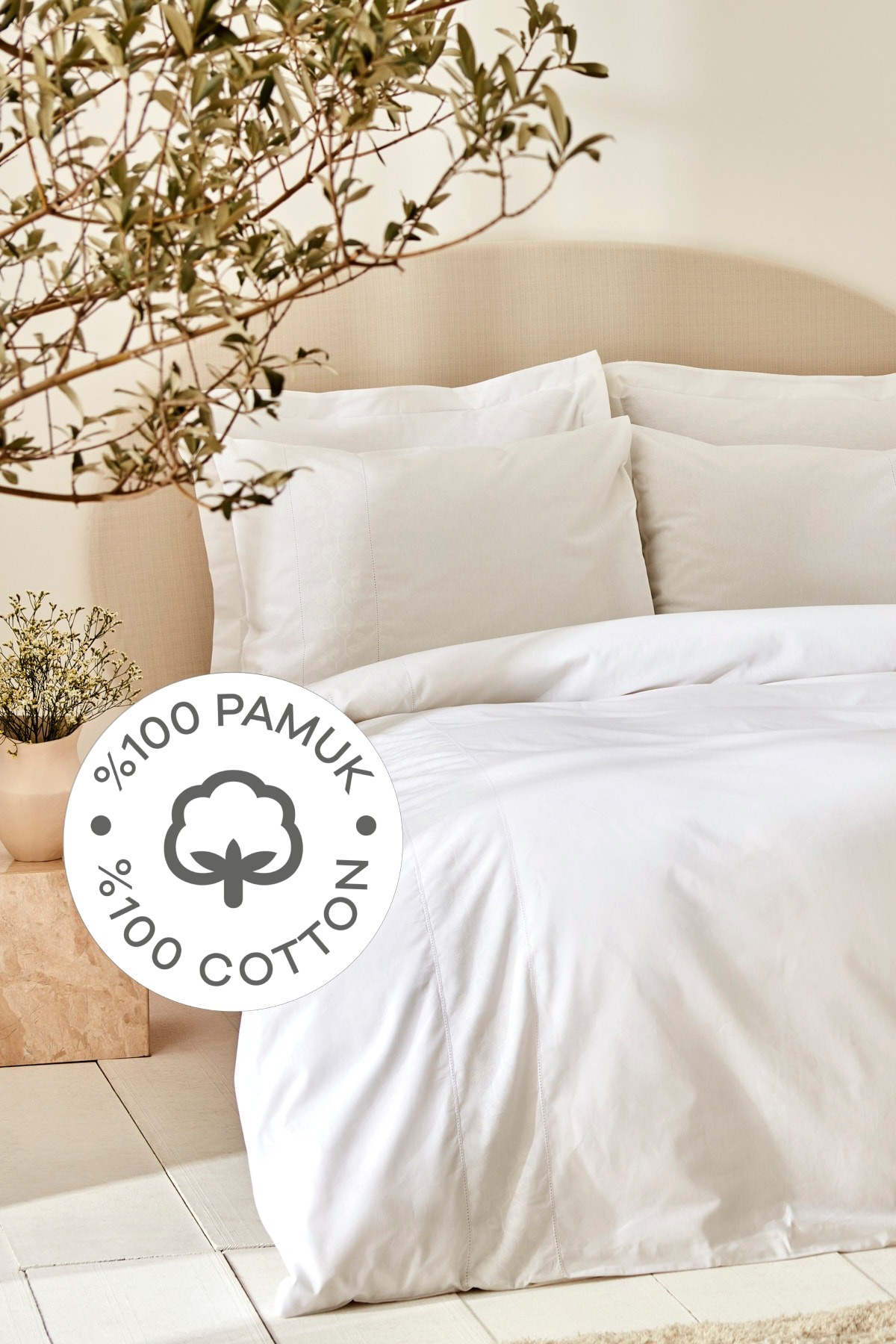 White Collection Puff %100 Pamuk Çift Kişilik Nevresim Takımı Beyaz
