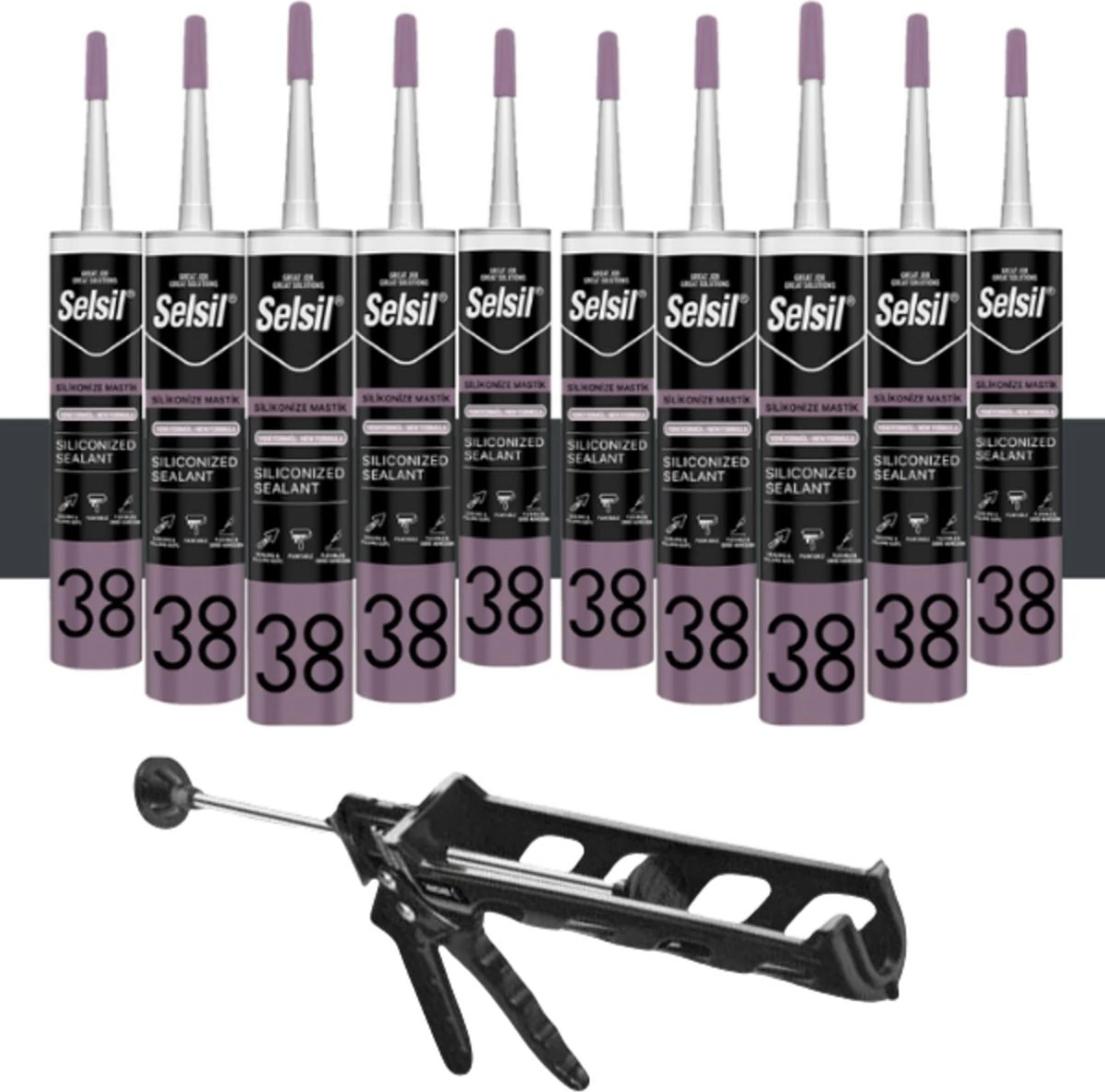 Silikonize Mastik 500 gr Antrasit Gri (10 Adet), Plastik Tabanca