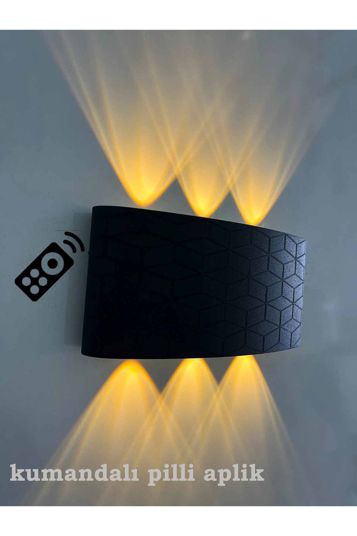 Kumandalı Pilli Aplik Geometrik Deren Siyah Kasa Günışığı Anahtarlı Dekoratif Ledli - Tek Adet