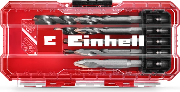 EİNHELL S-CASE 10 Parça Seramik Matkap Ucu Seti (Özel Taşlanmış Karbür Plaka, Merkez Nokta, Çift Helezon, E 6.3 Şaft, Saklama Kutusu Dahil)