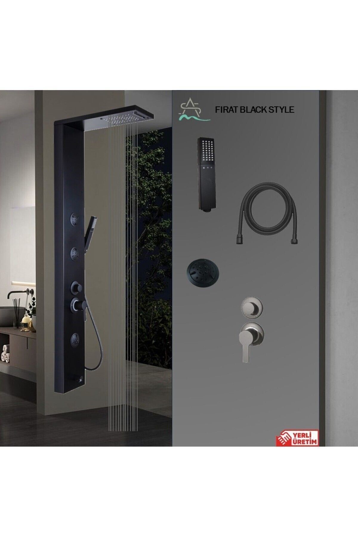 Sam Fırat Black Style Duş Paneli, Masajlı Duş Seti, Robot Duş, Kolon Duş,