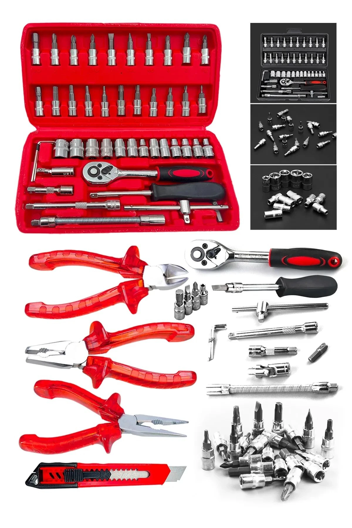 Moonshop 50 Parça Lokma Takımı Cırcırlı 1/4" Wrench Set Yüksek Kalite Kombinasyon Alet Seti Pense