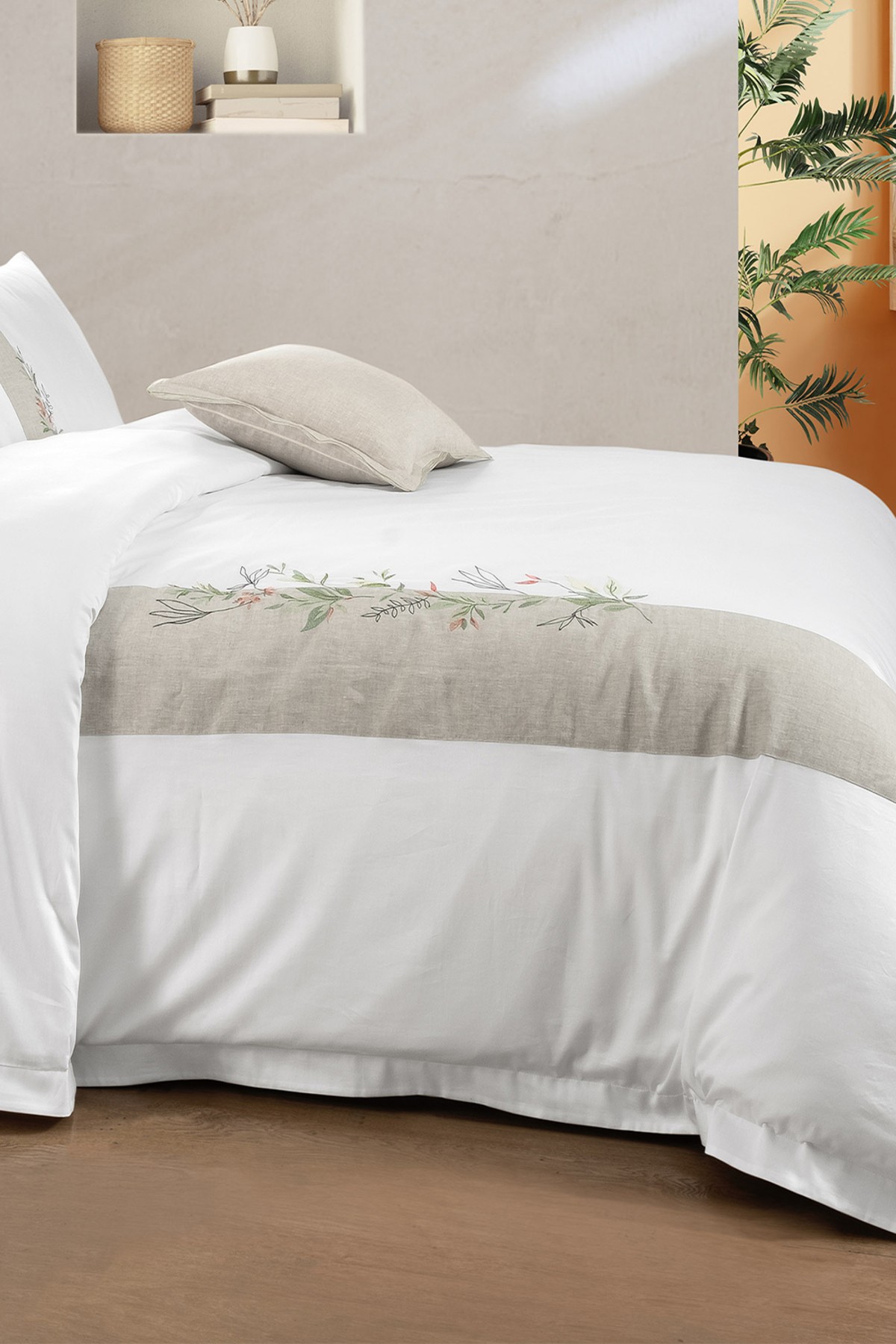 Dorena Beyaz King Size (Battal Boy) %100 Pamuk Saten "300 TC" Nevresim Takımı
