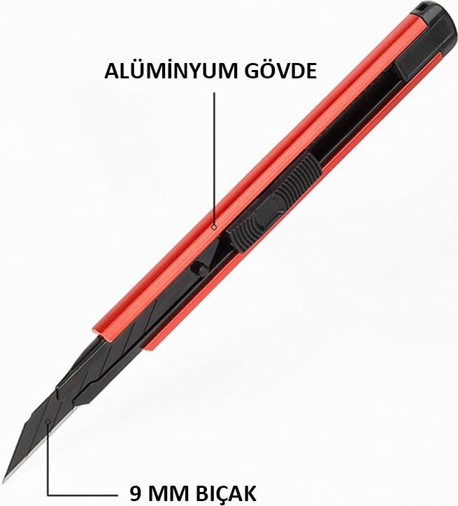 WP212020 9 mm Alüminyum Kasa Cep Askılı Maket Bıçağı (Kırmızı)