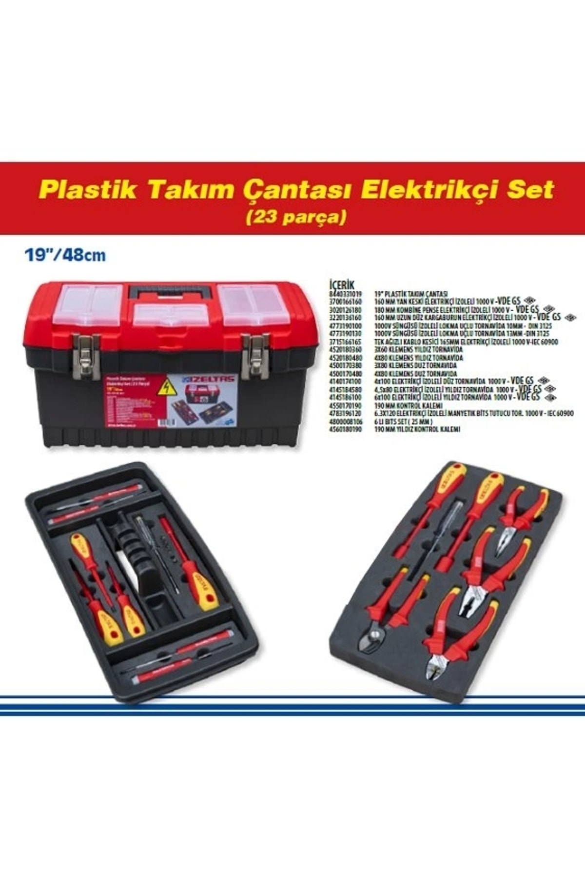 8440001023 19" Plastik Takım Çantası Elektrikçi Set (23 Parça)