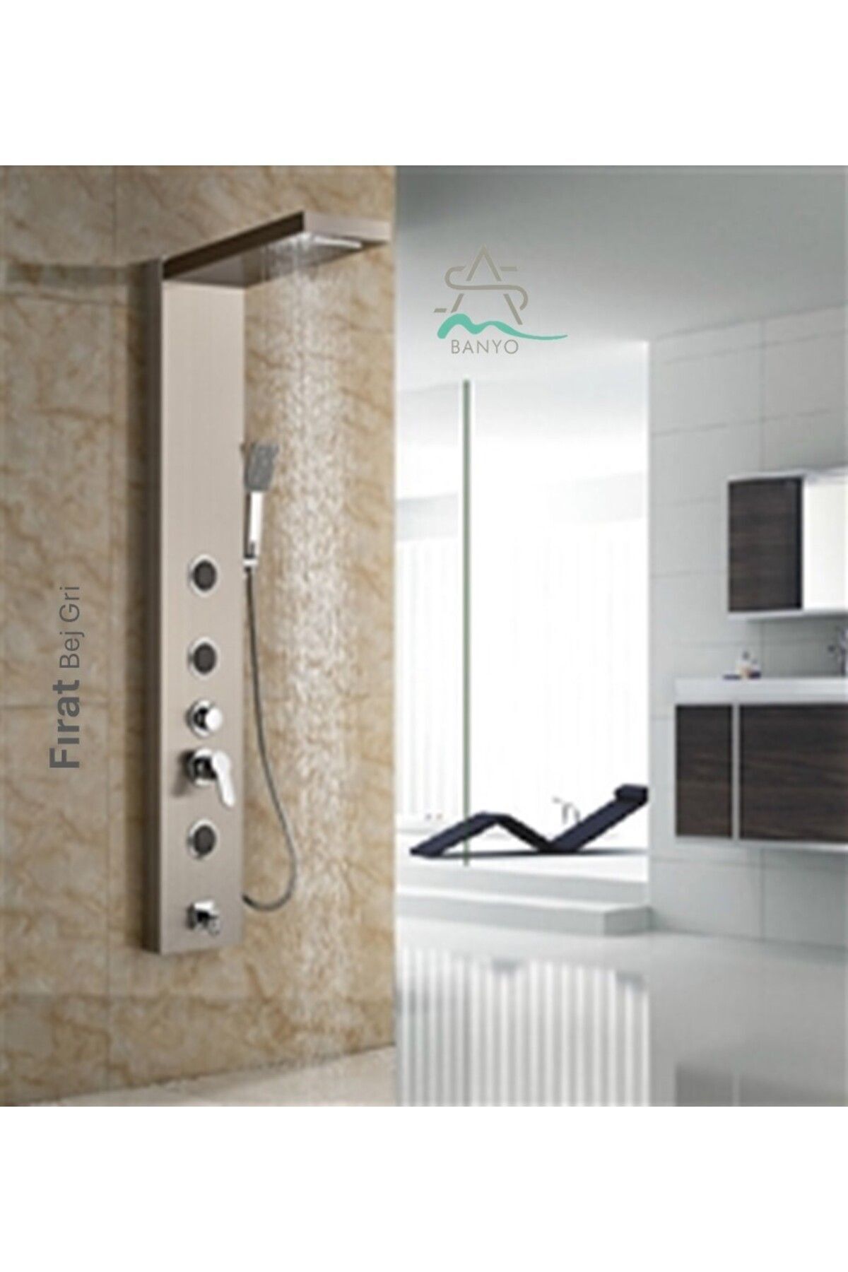 Sam Fırat Gri Bej Masajlı Duş, Dikey Duş Paneli, Shower Panel, Duş Fiskiyesi
