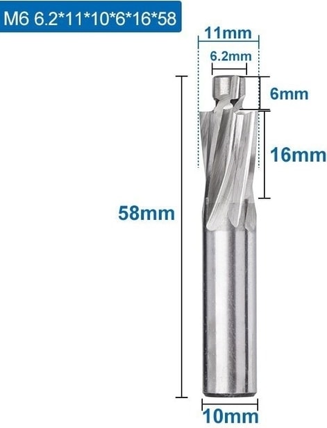 6.2X11X10X6X16X58 Xcan 1 Adet 4 Flüt Hss Havşa Uçlu Değirmen M3.2-M20 Pilot Planya Ucu Freze Kesici Ahşap/metal Delme Havşa Değirmeni (Yurt Dışından)