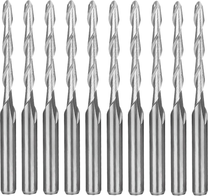 Quanbu 2020 10 Adet Cnc Router Bit 2mm Bilyalı Uçlu Freze 2-Flüt Spiral Upcut Freze Oyma Oyma Aracı Set