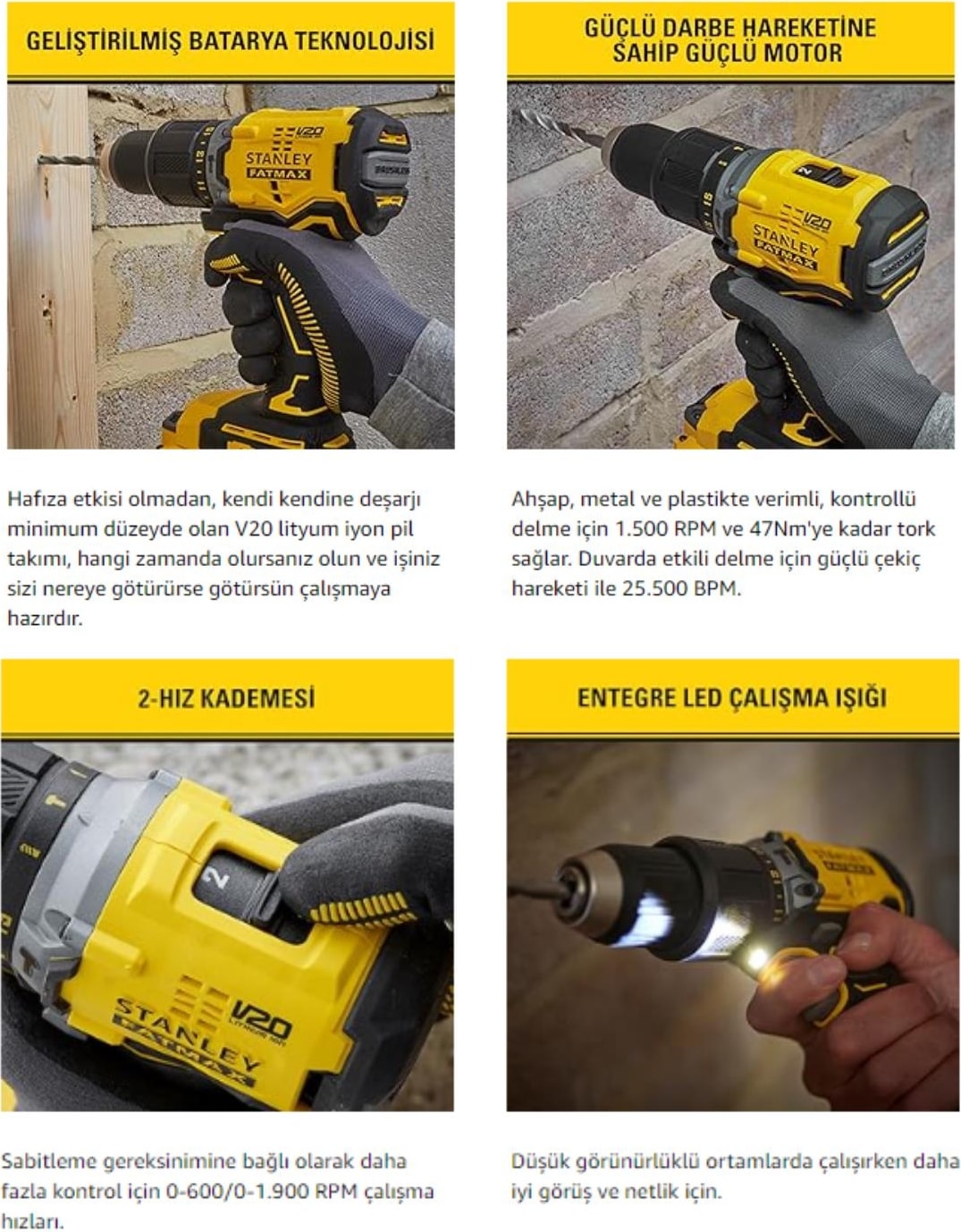 18V 2.0AH V20 Li-Ion Çift Akülü Kömürsüz Darbeli Matkap SBD715D2K-TR