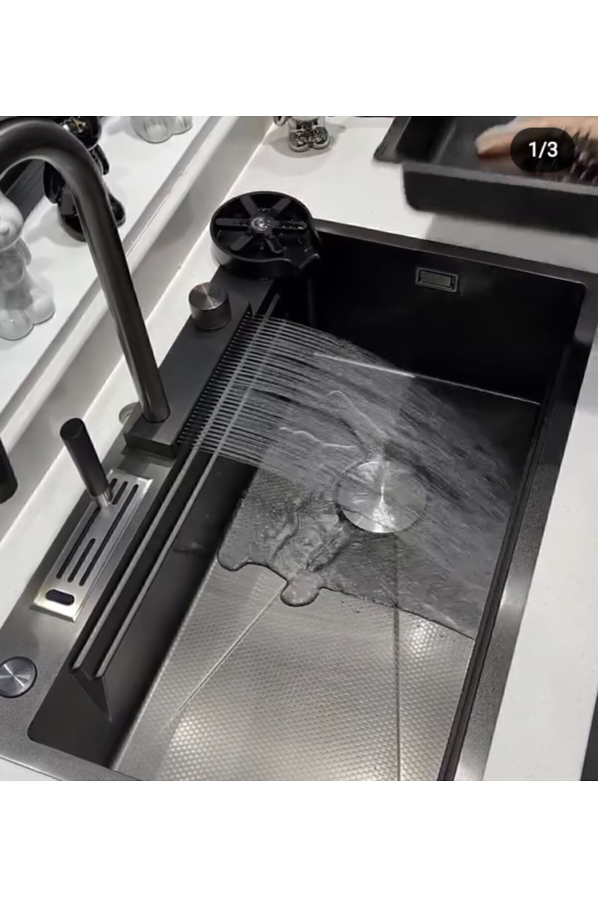 Teknolojik Akıllı Yağmurlama Armatür Kesme Tahtası 2 Tepsi 75x45x20cm Ankastre Evye Seti Hediye Li