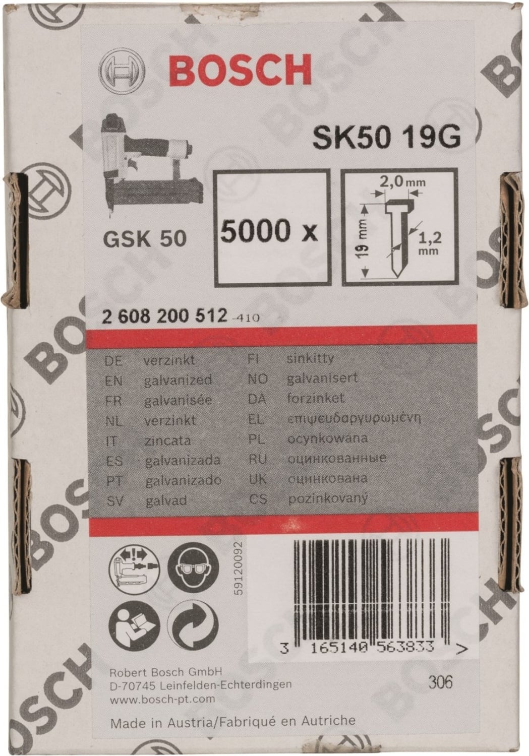 BOSCH GSK 50 ÇİVİSİ 19MM 5000Lİ 200512