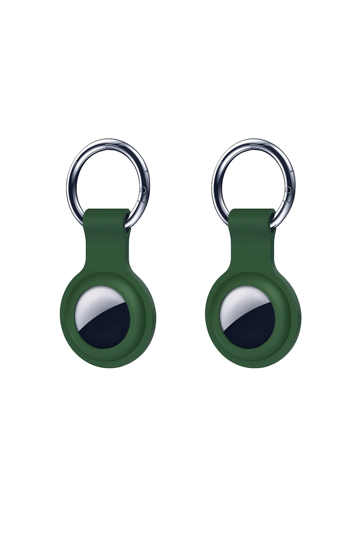 Apple AirTag ile Uyumlu Anahtarlıklı Silikon Kılıf A010 Koruyucu Anahtarlık Haki 2'li Paket