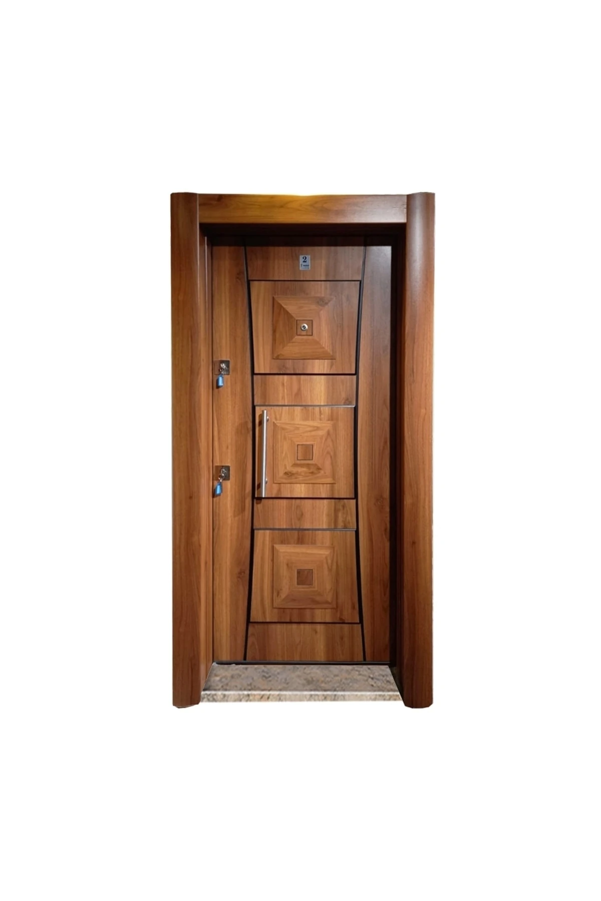 Tez3451 Ahşap Kaplama Kabartma Model Çelik Kapı Daire Giriş Kapısı