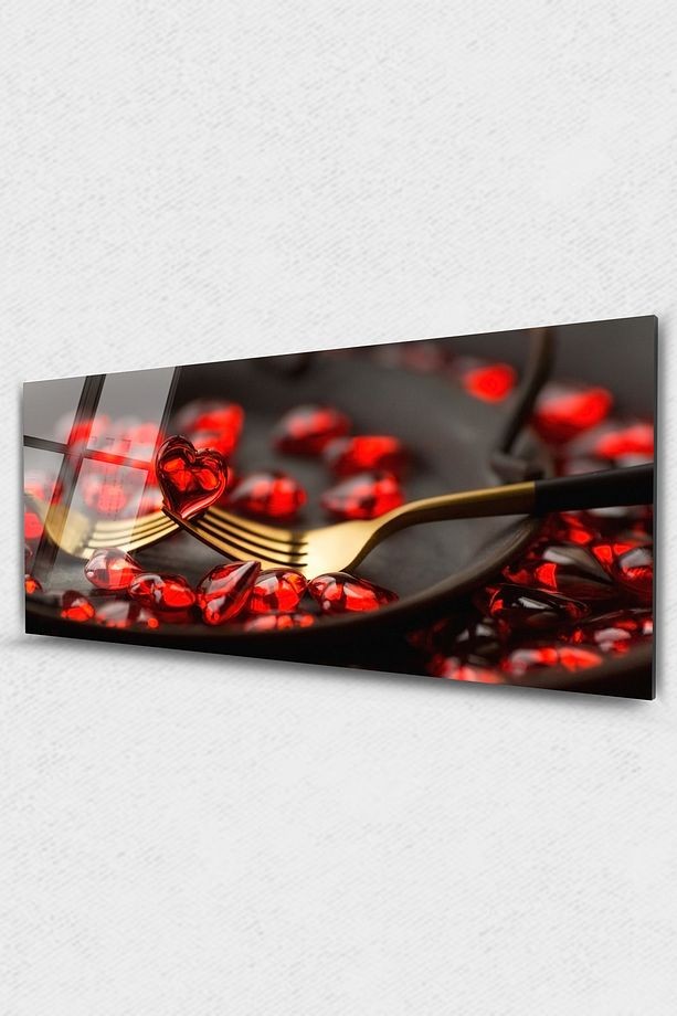 Çatal Kalp Cam Tablo, Restoran Tablo, Mutfak Tablo,duvar Dekor, Büyük Tablo, Cam Duvar Tablo