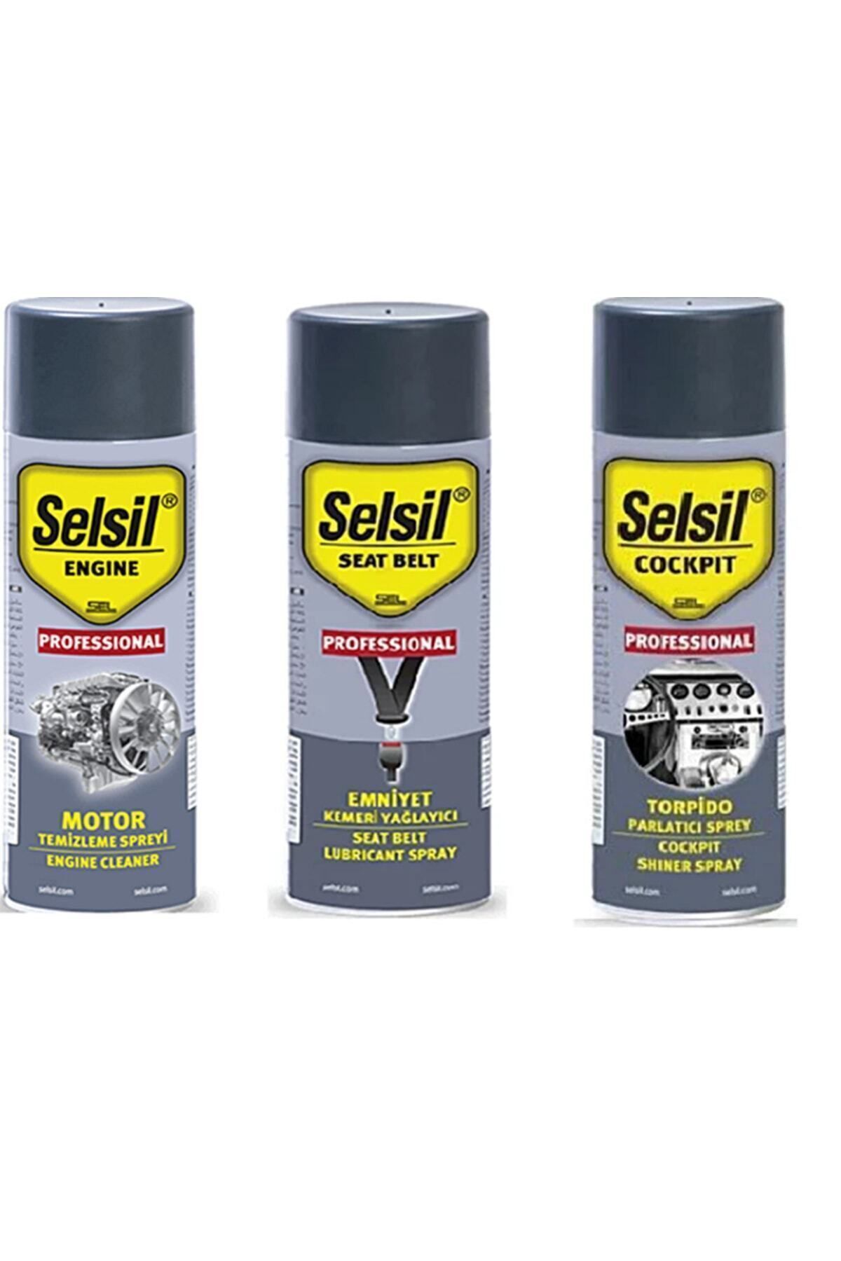 SELSİL Motor Temizleme Spreyi 200 Ml / Emniyet Kemeri Yağlayıcı 200 ml / Torpido Parlatıcı 200 ml