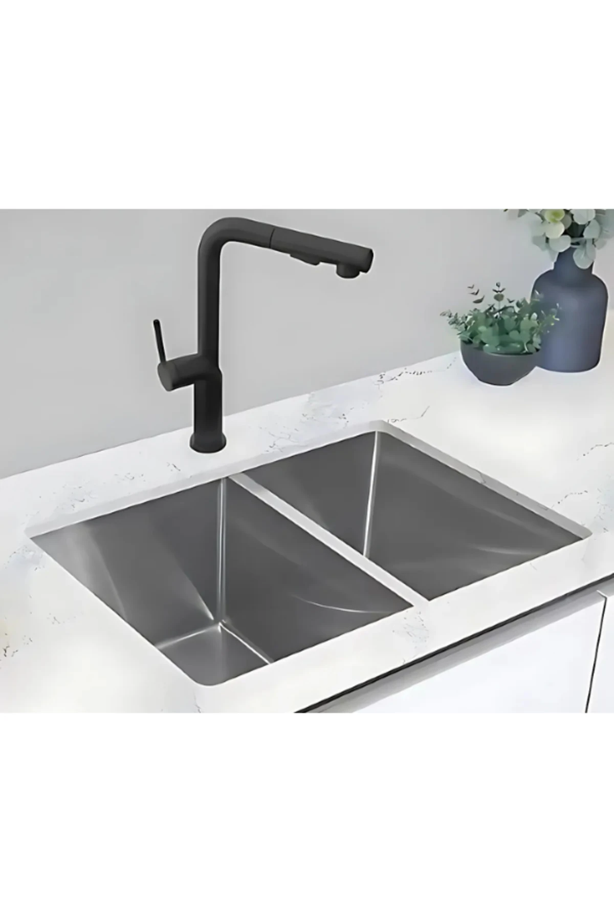 Pratico Eviye- 1,5 Göz 63x45cm El Yapımı Paslanmaz Çelik Mutfak Evyesi Inoks Eviye