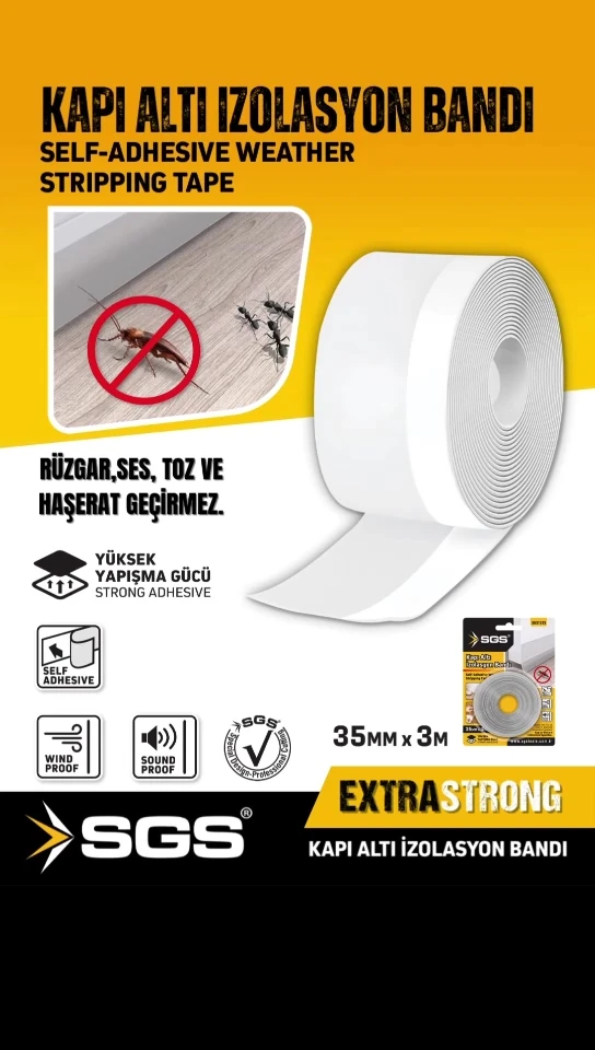 Kapı Altı Izolasyon Bandı 35mm X 3 Metre – Isı Ve Ses Yalıtımında Pratik Çözüm!