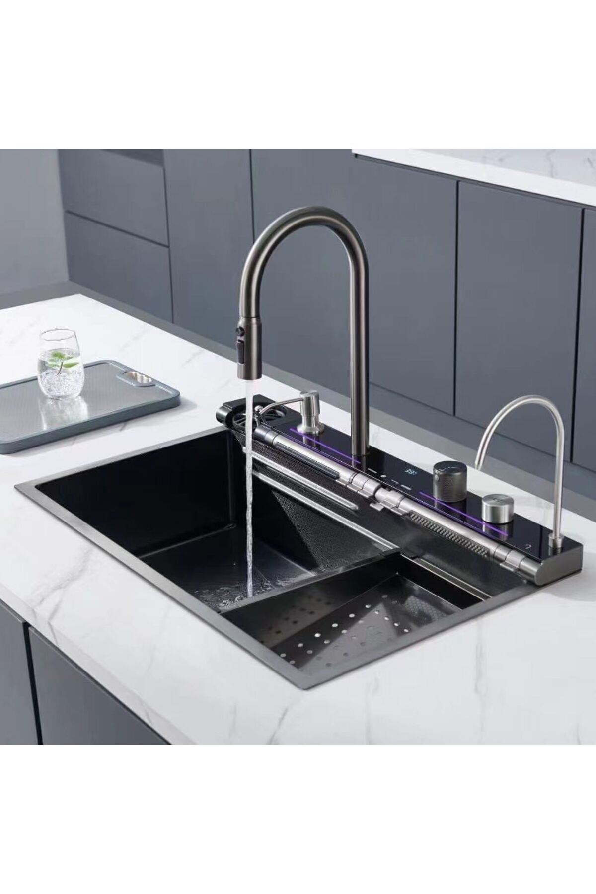 7 Tuşlu Akıllı Teknolojik Eviye Seti 304 Paslanmaz Yeni Model Fonksiyonel Mutfak Evyesi