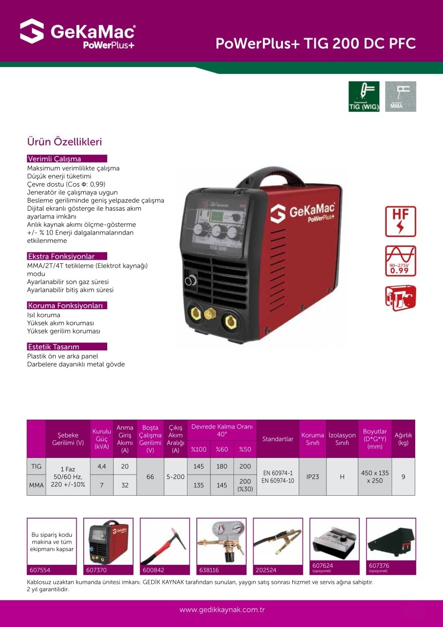 Gekamac Power Plus Tig 200 Dc Kaynak Makinesi