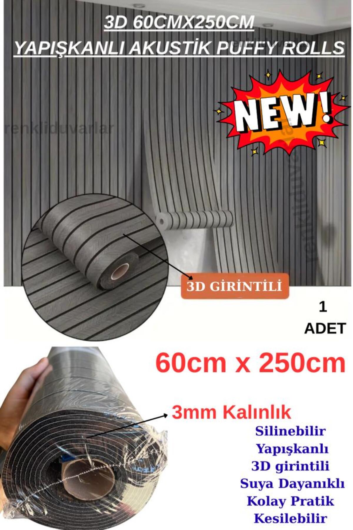 Yapışkanlı Akustik Panel Gri 3D 60cmx250cm 1 Adet SXP Lambiri Desenli Duvar Paneli Kağıdı 3107-2