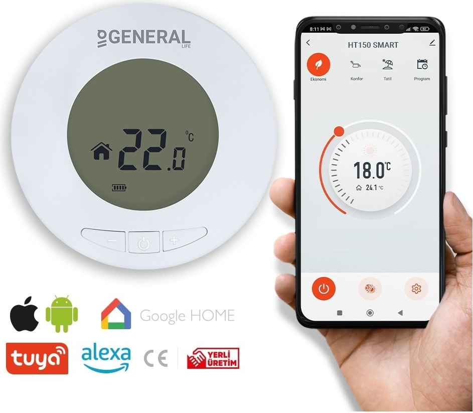 HT150 Smart Wi-Fi Kontrollü Kablosuz Akıllı Oda Termostatı