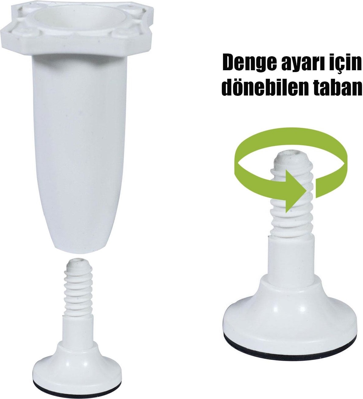 Ayarlanabilir Dolap Mobilya Kanepe Sehpa Tezgah Ayağı Plastik Beyaz Ayakları 10 Cm (4 ADET)