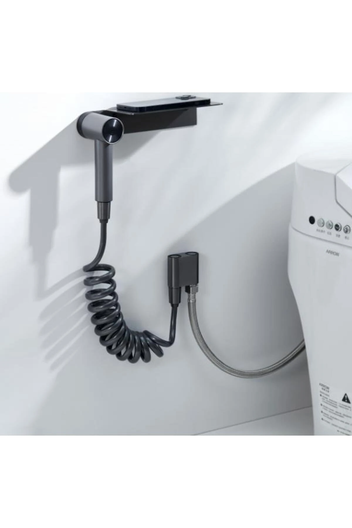 Taharatmatik Bide Sprey Yıkama Sistemi Manyetik Askı ve Etejerli Krom H707CR