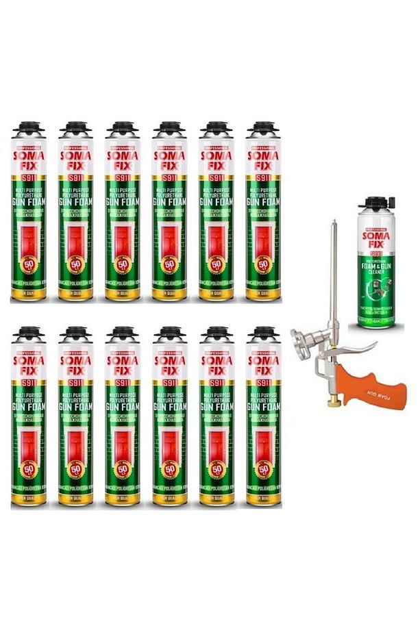 12 Adet 750 ml Tabancalı Poliüretan Çelik Kapı Dolgu Köpüğü Köpük Tabancası Köpük Temizleyicisi Seti