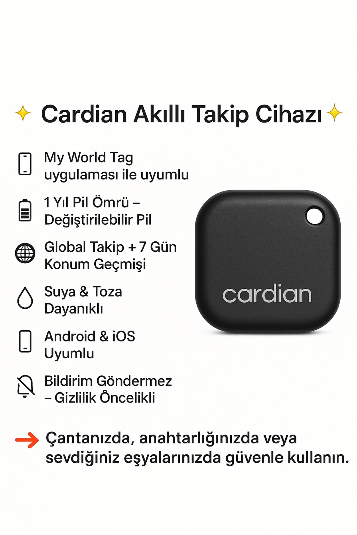 CARDİAN ANAHTARLIKLI AKILLI GPS TAKİP CİHAZLARI- İOS ANDROİD UYUMLU