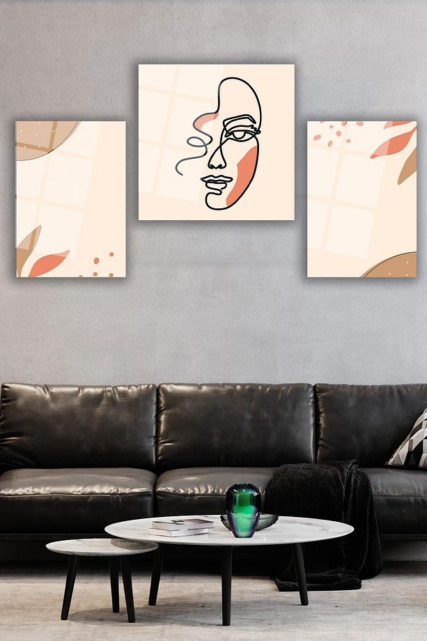Soyut Kadın Üçlü Set Cam Tablo, Modern Ev Ofis Salon Duvar Dekoru Hediyelik Büyük Tablo Dekor