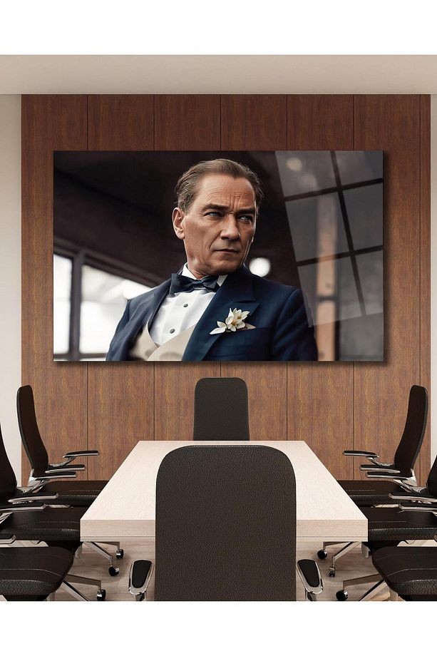 Atatürk Cam Tablo Yapay Zeka Modern Ev Ofis Salon Kurum Hediyelik Tablo