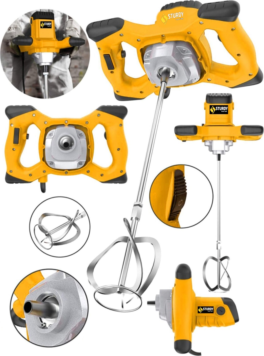 High Craftsmanship Series 1300 Watt 6 Kademe Devir Ayarlı Elektirikli Alçı Boya ve Harç Karıştırıcı Mikser