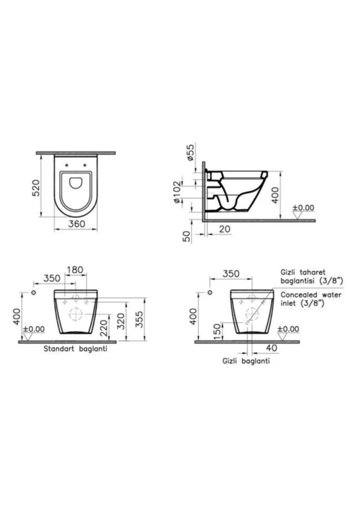 S50 Rimex Kanalsız Asma Klozet Kapak Gömme Rezervuar 700-1909