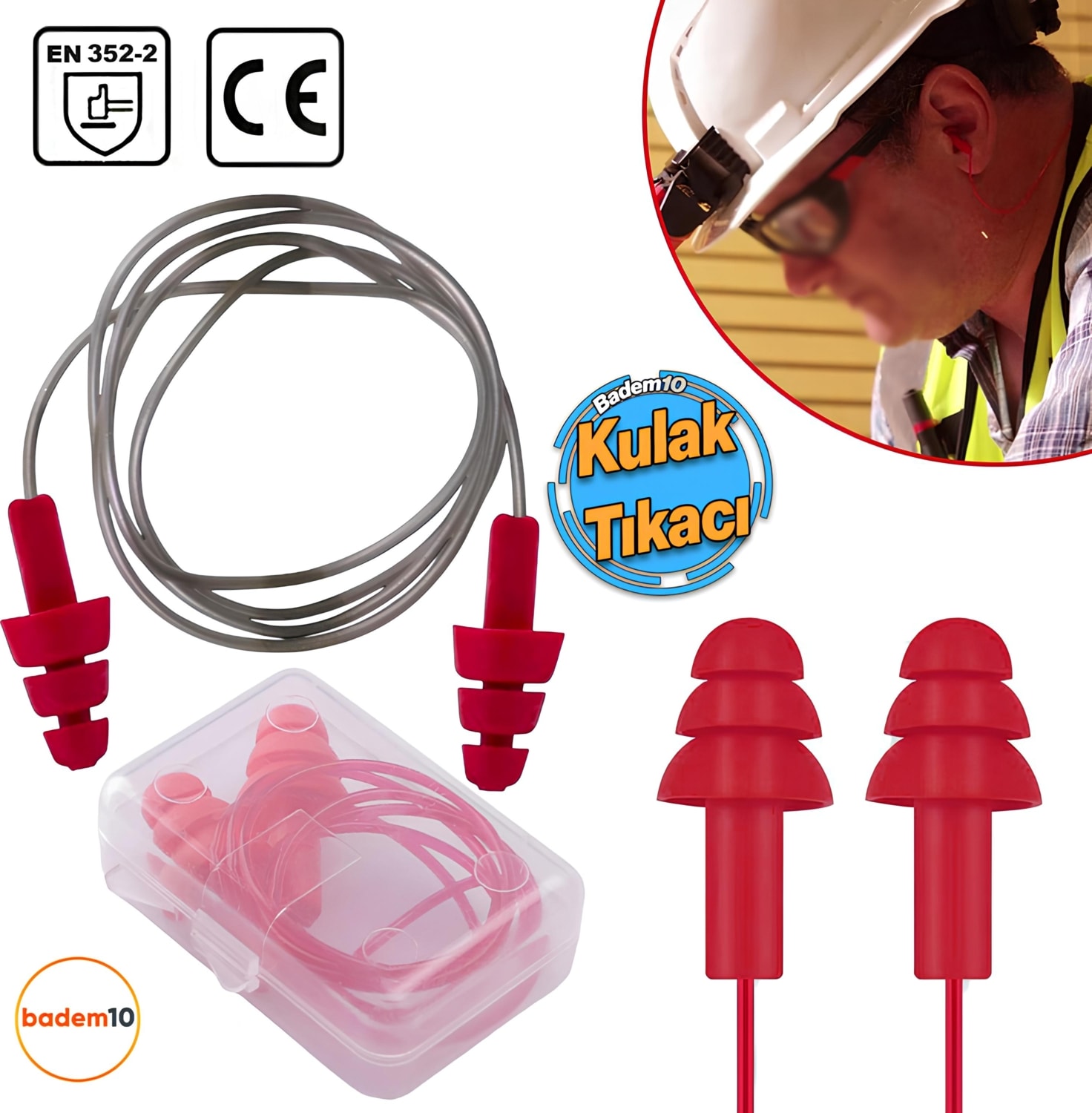 Kulak Tıkacı 23 Db Yıkanabilir Ipli Tıkaç Tpe Gürültü Ses Önleyici Yüzme Su Kaçma Kulak Koruyucu