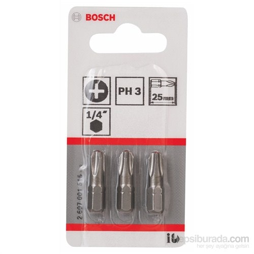 BOSCH - 3'Lü Paket - Ekstra Sert Seri Vidalama Ucu - Ph 3, 25 Mm