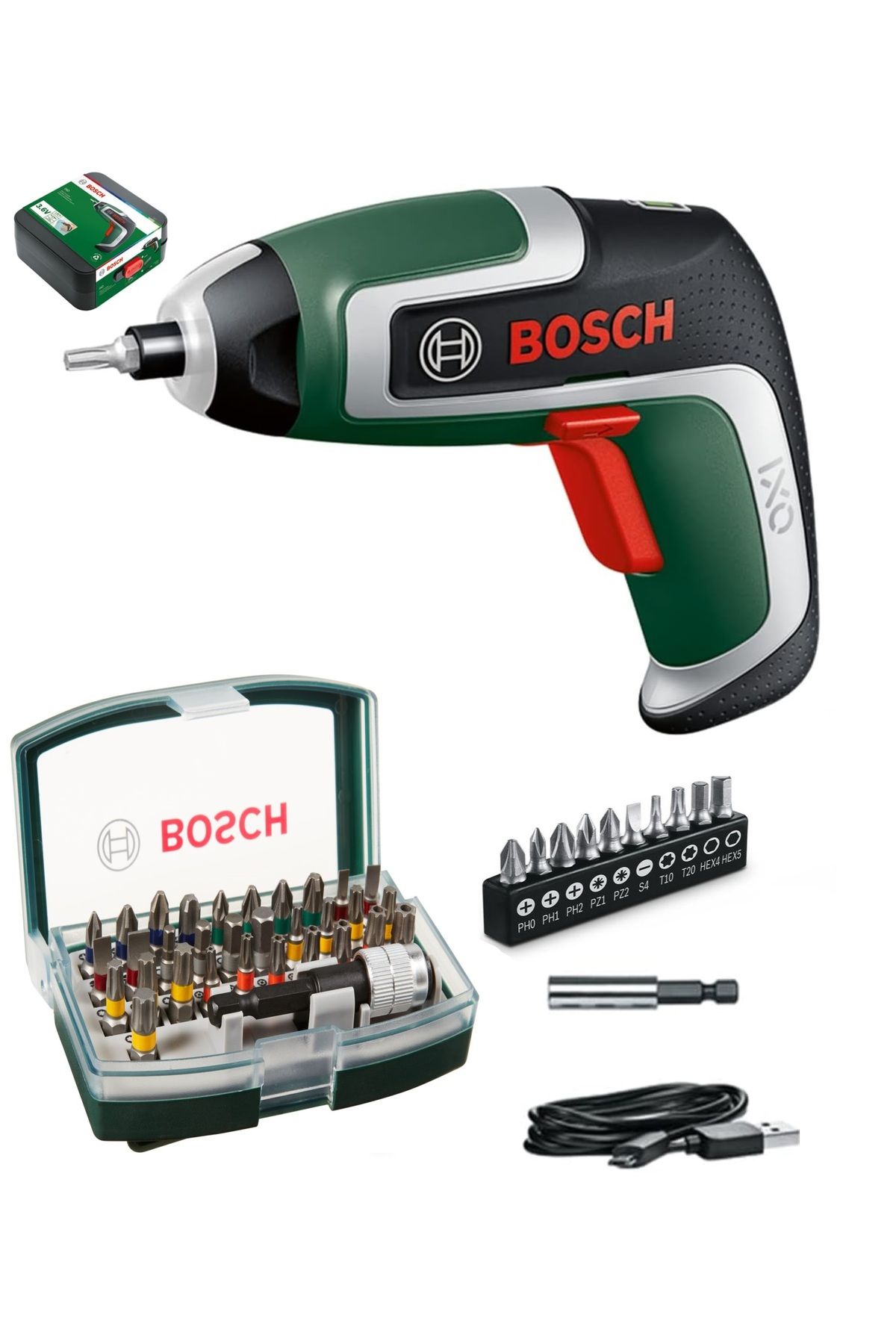 BOSCH Akülü Vidalama Şarjlı Tornavida Şarjlı Matkap Ixo 7 .Nesil +  32 Parça Vidalama Ucu Seti